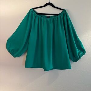 Ann Taylor Factory Green Puff Sleeve Blouse